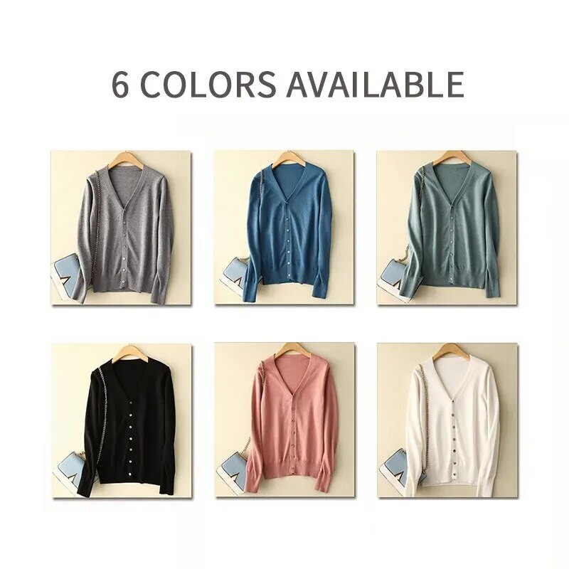 Proljetno-jesenski ženski jednobojni pleteni džemper džemper s jednim kopčanjem, uski pulover s V-izrezom Ležerni džemper kaput