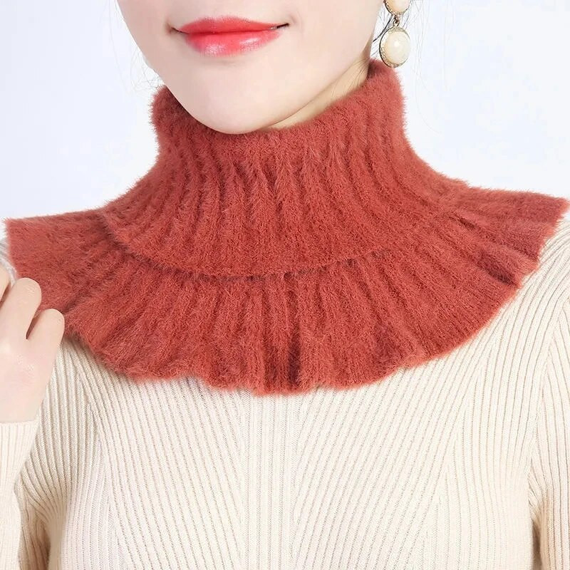 Podebljana imitacija minka od kašmira. Ženska jesen/zima, topli štitnik za vrat, elastični vuneni šal s naboranim lažnim ovratnikom F77
