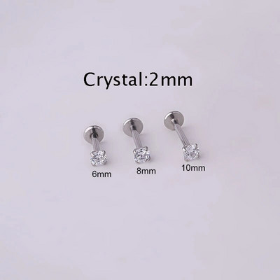 1Pc naušnica za piercing od nehrđajućeg čelika Tragus klin Crystal Labret Ear Studs Naušnica za hrskavicu za žene Piercing Body Nap Nakit
