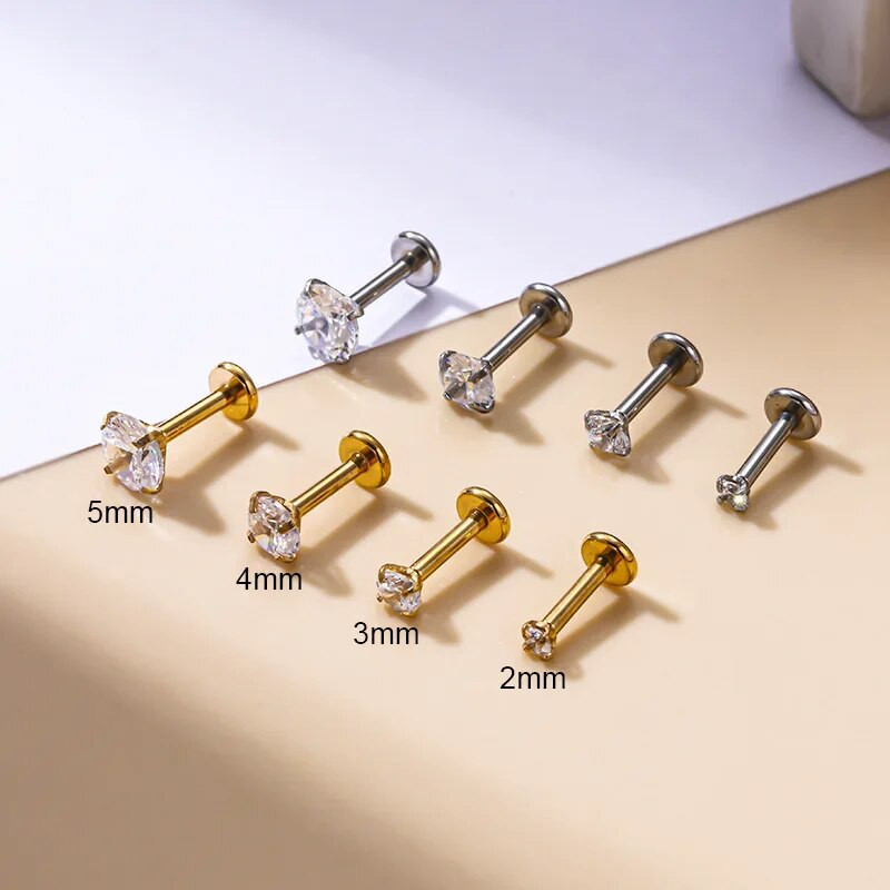 1Pc naušnica za piercing od nehrđajućeg čelika Tragus klin Crystal Labret Ear Studs Naušnica za hrskavicu za žene Piercing Body Nap Nakit