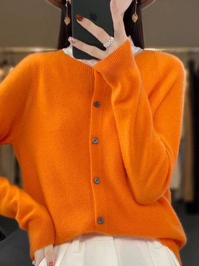 Uus šikk sügistalvine naiste O-kaelusega Grace kardigan kampsun 100% meriinovillast täiskašmiirist kootud naisterõivad põhitopsid