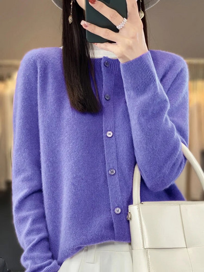 Uus šikk sügistalvine naiste O-kaelusega Grace kardigan kampsun 100% meriinovillast täiskašmiirist kootud naisterõivad põhitopsid