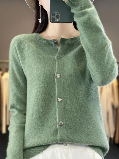 Uus šikk sügistalvine naiste O-kaelusega Grace kardigan kampsun 100% meriinovillast täiskašmiirist kootud naisterõivad põhitopsid