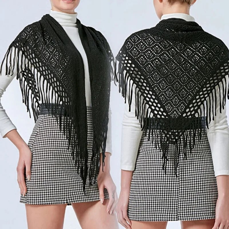 Modni jednobojni klima uređaj Topli vuneni pleteni šal Ženska zima Hladna marama od kašmira s resama cvijeta Šuplji trokut T78