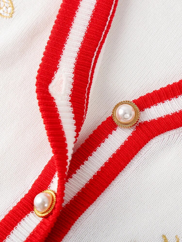 Augstas kvalitātes modes dizaineru bišu izšuvumi jaciņa ar garām piedurknēm ar vienu rindu kontrasta krāsu pogas trikotāžas džemperi C-068