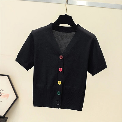 LJSXLS Sieviešu džemperis ar īsām piedurknēm, sieviešu džemperis ar V kakla izgriezumu, vienrindas sieviešu džemperis ar īsām piedurknēm.