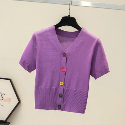 LJSXLS Sieviešu džemperis ar īsām piedurknēm, sieviešu džemperis ar V kakla izgriezumu, vienrindas sieviešu džemperis ar īsām piedurknēm.