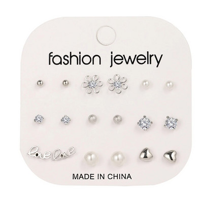 FNIO Ženski set naušnica Biserne naušnice za žene Boemski modni nakit 2020. Geometrijske naušnice s nitnama u obliku srca