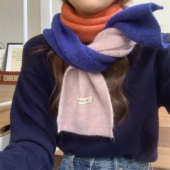 Зимен топъл вълнен шал в корейски стил за жени Дизайн на райета Еластични плетени шалове Женска бандана Дебела кърпичка Шал 2022