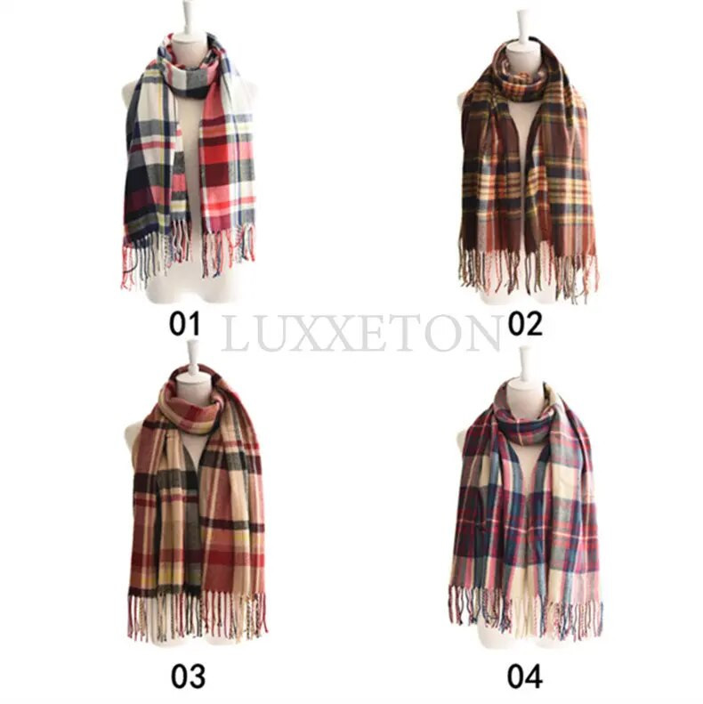 Karirani dugi šal Zimski topao kašmir Ženski pašmina folard Bandana šalovi Ženski luksuzni hidžab Šal s resicama