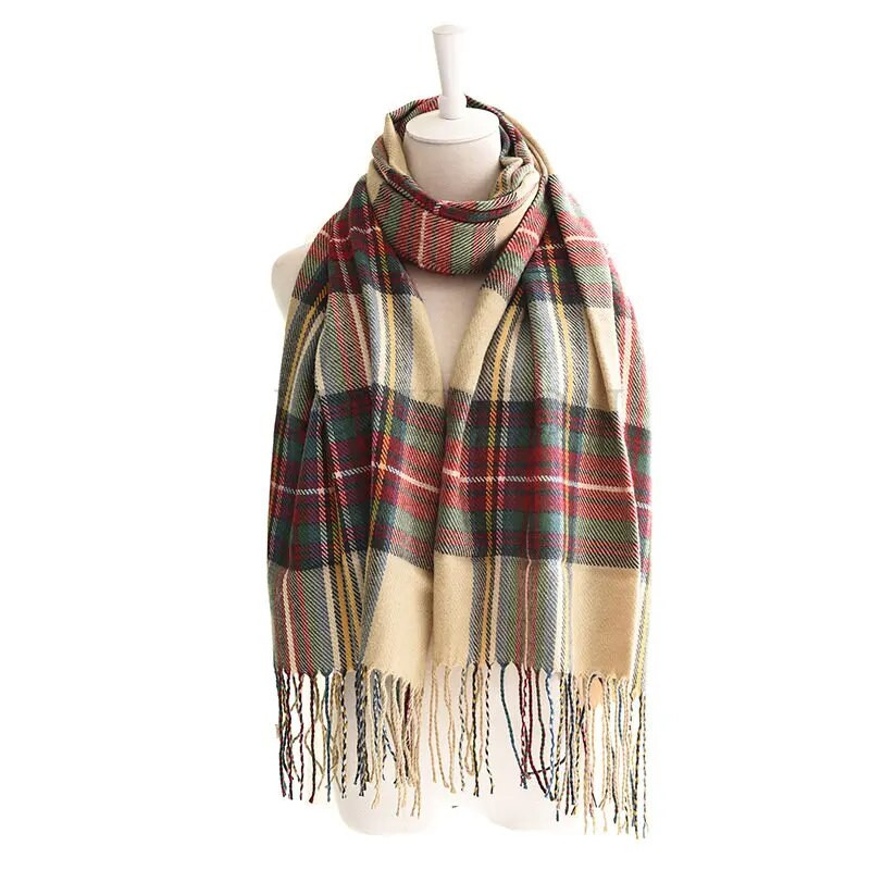 Karirani dugi šal Zimski topao kašmir Ženski pašmina folard Bandana šalovi Ženski luksuzni hidžab Šal s resicama