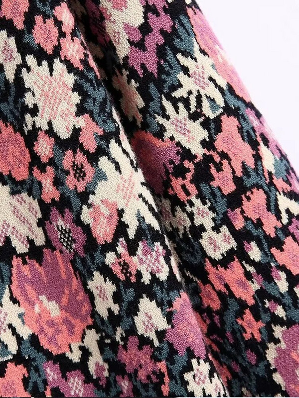 Jacquard tkani kardigan s V-izrezom Ženski pleteni široki pulover s jednim kopčanjem kontrastnih boja Ženski jesenski i zimski šareni top