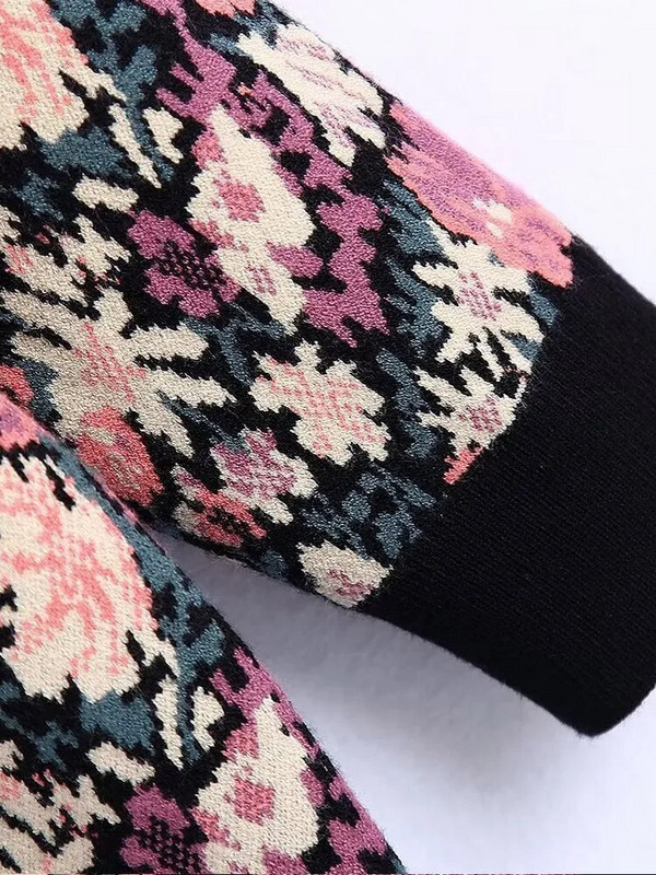 Jacquard tkani kardigan s V-izrezom Ženski pleteni široki pulover s jednim kopčanjem kontrastnih boja Ženski jesenski i zimski šareni top