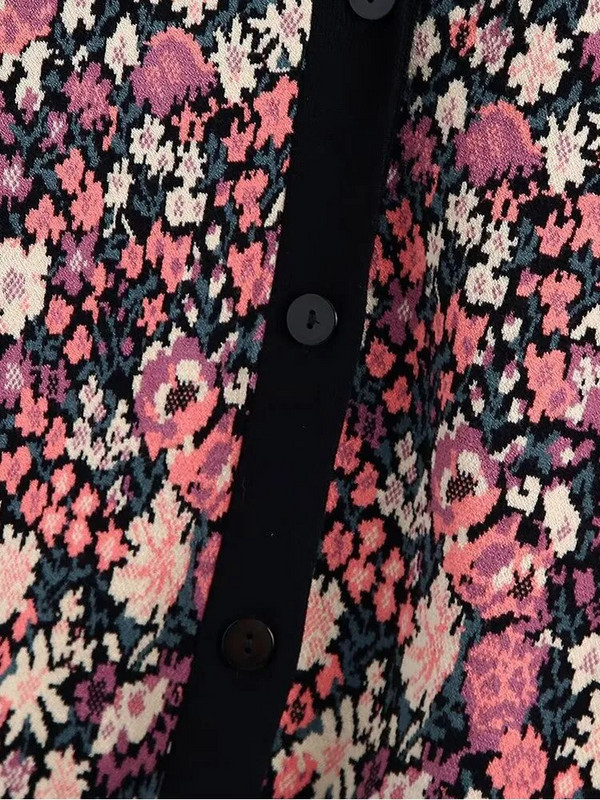 Jacquard tkani kardigan s V-izrezom Ženski pleteni široki pulover s jednim kopčanjem kontrastnih boja Ženski jesenski i zimski šareni top