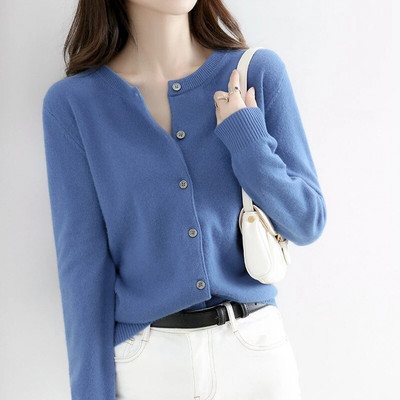 Ženski kardigan pulover s O-izrezom Jesen Zima Pletena gornja odjeća od kašmira Jednobojni ženski džemperi s jednim kopčanjem