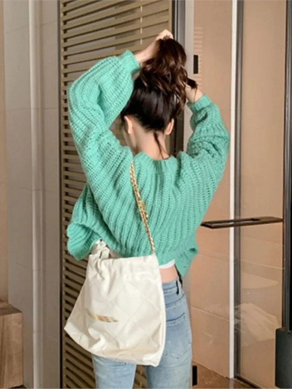 Džemper s pletenim džemperom Ženski kaput Jesen Zima 2023. Ležerni široki ženski kardigani Top korejski stil Ženska pletenina Pull Femme