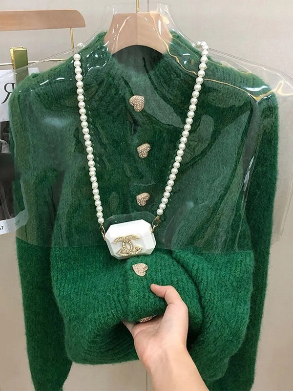 Zeleni pleteni džemperi s kardiganom Jesenska poluvisoka kragna Slatka ležerna korejska modna zimska nova ležerna jakna