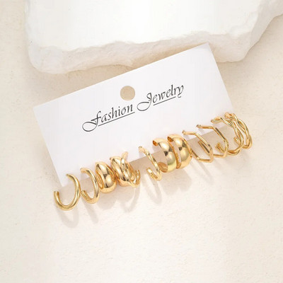 Vintage kružne naušnice u zlatnoj boji od 17 KM za žene, djevojke Jednostavan modni set geometrijskih spuštenih naušnica, novi trendi nakit za zabavu