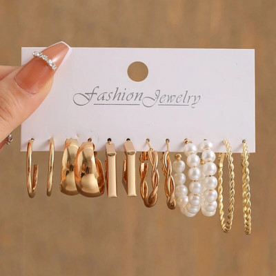 Vintage kružne naušnice u zlatnoj boji od 17 KM za žene, djevojke Jednostavan modni set geometrijskih spuštenih naušnica, novi trendi nakit za zabavu