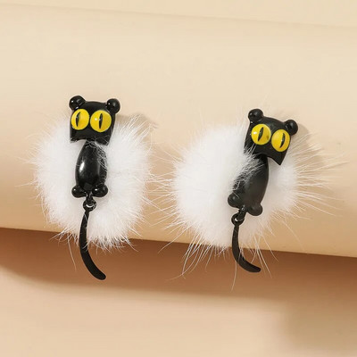 Jauna modes, ar rokām darināta multfilma 3D polimēru māla dzīvnieku auskari sievietēm, jauki kaķu auskari ar ausīm, rotaslietas meitenēm