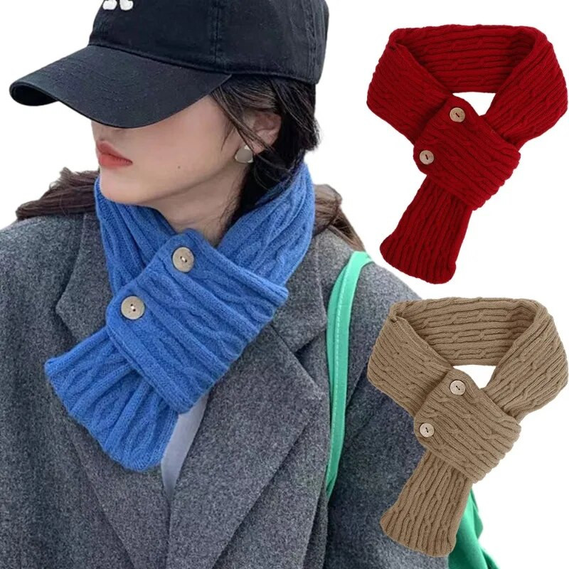 Korejas pogu šalle sievietēm ziemas silta modes aukstumizturīga kakla aizsardzība trikotāžas aptinumi, daudzfunkcionāli ins vilnas šalles