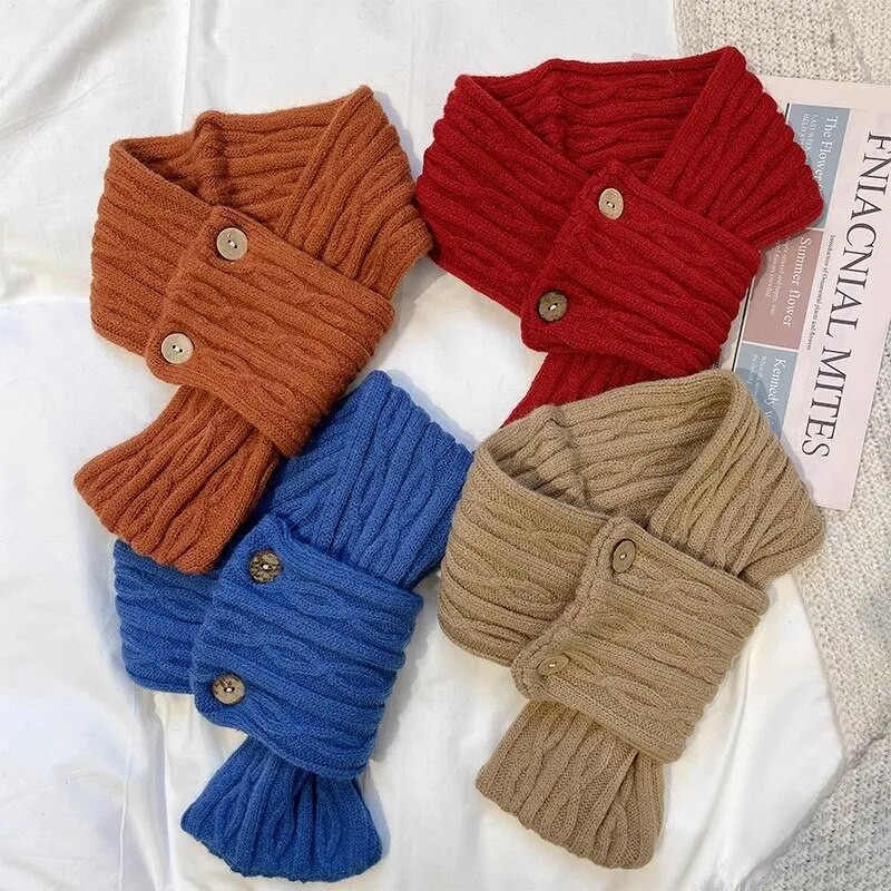 Korejas pogu šalle sievietēm ziemas silta modes aukstumizturīga kakla aizsardzība trikotāžas aptinumi, daudzfunkcionāli ins vilnas šalles