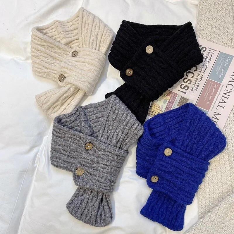 Korejas pogu šalle sievietēm ziemas silta modes aukstumizturīga kakla aizsardzība trikotāžas aptinumi, daudzfunkcionāli ins vilnas šalles