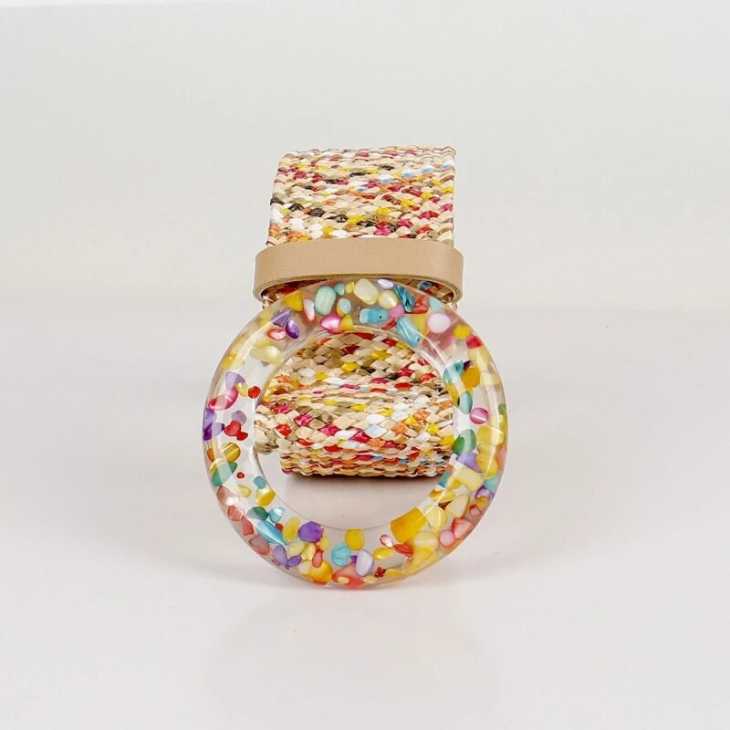 Pleteni ženski remen Vintage široki boemski remeni Dizajnerski ukrasni ženski remen od PP slame oko struka, šarene kopče