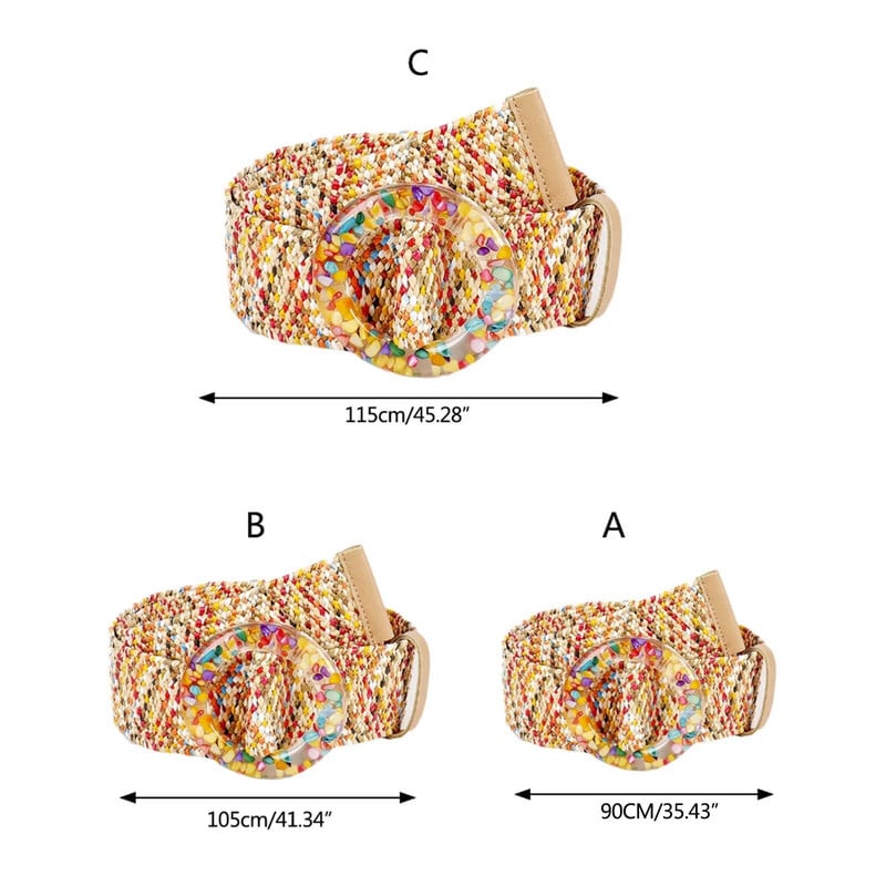 Pleteni ženski remen Vintage široki boemski remeni Dizajnerski ukrasni ženski remen od PP slame oko struka, šarene kopče