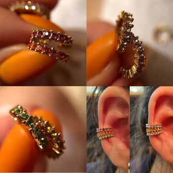 2023 New Arrival Πολύχρωμο CZ Crystal Ear Cuff Στοιβαζόμενα κλιπ αυτιού σε σχήμα C Χωρίς τρυπημένο σκουλαρίκι χόνδρου για γυναικείες χειροπέδες