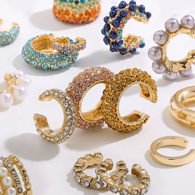 2023 New Arrival Πολύχρωμο CZ Crystal Ear Cuff Στοιβαζόμενα κλιπ αυτιού σε σχήμα C Χωρίς τρυπημένο σκουλαρίκι χόνδρου για γυναικείες χειροπέδες