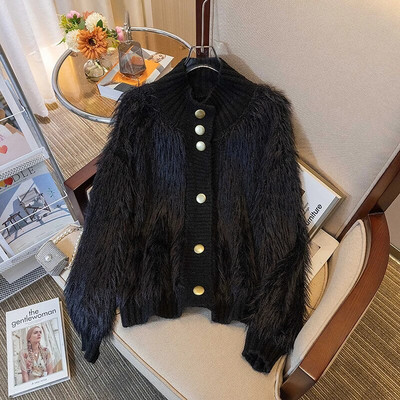 Pulover s polu visokim ovratnikom za ženske jesensko-zimske 2023., nove prevelike široke tople pletene kapute s jastučićima, ležerne kardigane