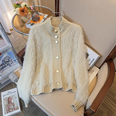 Pulover s polu visokim ovratnikom za ženske jesensko-zimske 2023., nove prevelike široke tople pletene kapute s jastučićima, ležerne kardigane