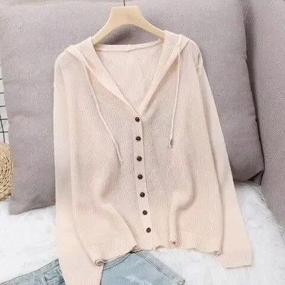 Női kapucnis pulóver tavaszi nyár kötött kardigán kabát női kapucnis felső pulóver Vékony vájt napvédő kabát koreai divat