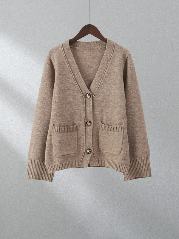 Ženski jednoredni džepni kardigan s jednorednim kopčanjem, dugih rukava, prošiven, spojeni pleteni džemper, modni pulover