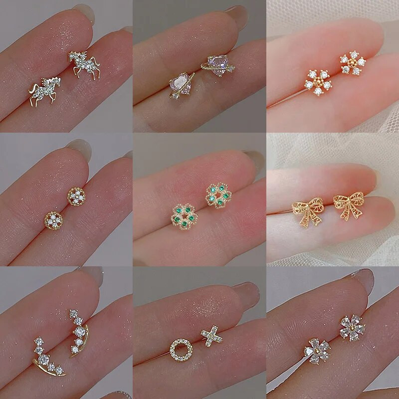 Par posrebrenih nakita za bušenje ušiju, romantičnih naušnica s cirkonskim cvijetom i leptirom za žene, djevojke, tinejdžerice, dodaci za nakit