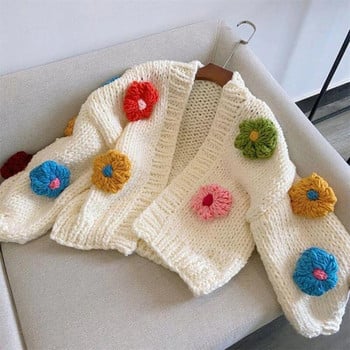 Harajuku Flower Cardigan Γυναικείο πουλόβερ Γλυκό χαριτωμένο μακρυμάνικο πλεκτό πουλόβερ Κορεάτικο Y2K Streetwear Φθινόπωρο Χειμώνας Casual τοπ