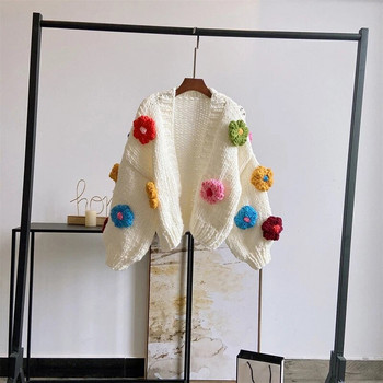 Harajuku Flower Cardigan Γυναικείο πουλόβερ Γλυκό χαριτωμένο μακρυμάνικο πλεκτό πουλόβερ Κορεάτικο Y2K Streetwear Φθινόπωρο Χειμώνας Casual τοπ