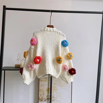 Harajuku Flower Cardigan Γυναικείο πουλόβερ Γλυκό χαριτωμένο μακρυμάνικο πλεκτό πουλόβερ Κορεάτικο Y2K Streetwear Φθινόπωρο Χειμώνας Casual τοπ