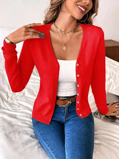 Ženski kardigan s dugim rukavima i dugim rukavima s V izrezom sprijeda Ženski korejski modni vintage pleteni gornji dio džempera od mekog kašmira