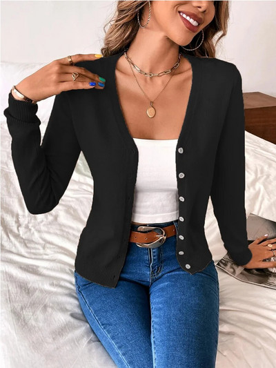 Ženski kardigan s dugim rukavima i dugim rukavima s V izrezom sprijeda Ženski korejski modni vintage pleteni gornji dio džempera od mekog kašmira