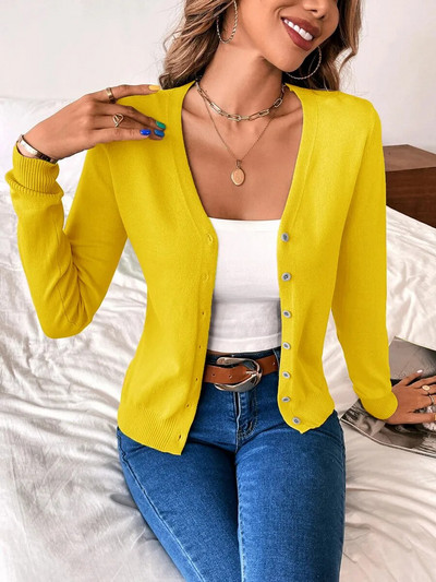 Ženski kardigan s dugim rukavima i dugim rukavima s V izrezom sprijeda Ženski korejski modni vintage pleteni gornji dio džempera od mekog kašmira