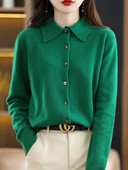 Ženski džemper dugih rukava Jesen Zima Kardigan od 100% merino vune Jednobojni spušteni ovratnik Pletiva od kašmira Korejske modne majice