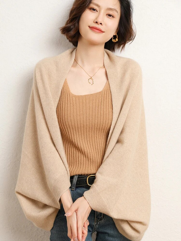 Šal sa šalom od 100% merino vune za žene Jesen Zima Meka topla vesta od kašmira čiste boje Ženska korejska modna majica