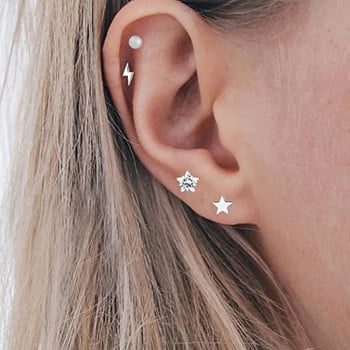 5 ΤΕΜ Star Tragus Stud Σκουλαρίκια Καρδιά Small Stud Set Lobe Piercing Cartilage Stud Helix Jewelry Cz Barbell Piercing Earrings