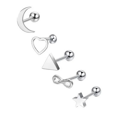 5 DB Star Tragus Stud fülbevaló szett szív kis szegecses szett Lebeny piercing porc Stud Helix ékszer Cz súlyzó piercing fülbevaló