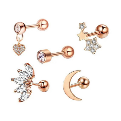 5 DB Star Tragus Stud fülbevaló szett szív kis szegecses szett Lebeny piercing porc Stud Helix ékszer Cz súlyzó piercing fülbevaló