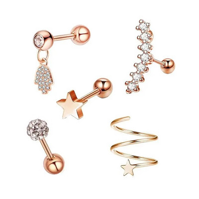 5 DB Star Tragus Stud fülbevaló szett szív kis szegecses szett Lebeny piercing porc Stud Helix ékszer Cz súlyzó piercing fülbevaló
