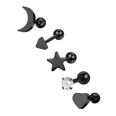 5 DB Star Tragus Stud fülbevaló szett szív kis szegecses szett Lebeny piercing porc Stud Helix ékszer Cz súlyzó piercing fülbevaló