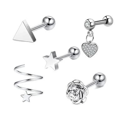5 DB Star Tragus Stud fülbevaló szett szív kis szegecses szett Lebeny piercing porc Stud Helix ékszer Cz súlyzó piercing fülbevaló